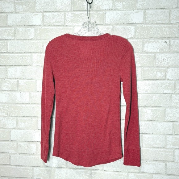 Womens Y2K Red Thermal‎ Henley Top Small Bella Elena Fitted Long Sleeve Preppy - Picture 2 of 9